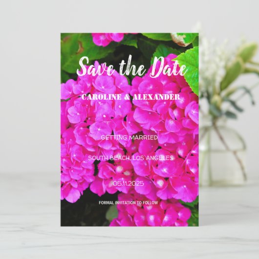 Modern Hydrangea roze Flowers Summer Wedding Save The Date (Staand voorkant)
