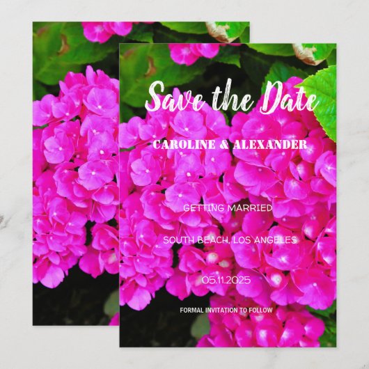 Modern Hydrangea roze Flowers Summer Wedding Save The Date (Voorkant / Achterkant)