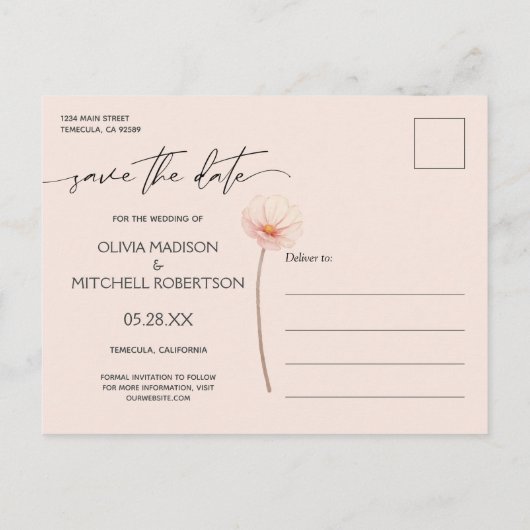 Modern Hydrangea Rozen Donker sparen de Datum Briefkaart (Achterkant)