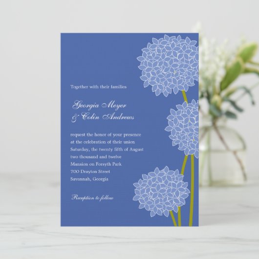 Modern Hydrangeas Wedding Invitation - Blue Kaart (Staand voorkant)