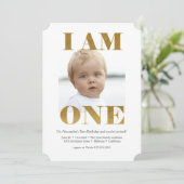 Modern "I AM ONE" Gold 1st Birthday Kaart (Staand voorkant)