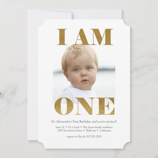 Modern "I AM ONE" Gold 1st Birthday Kaart (Voorkant)