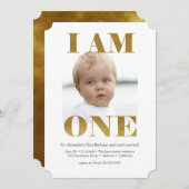 Modern "I AM ONE" Gold 1st Birthday Kaart (Voorkant / Achterkant)