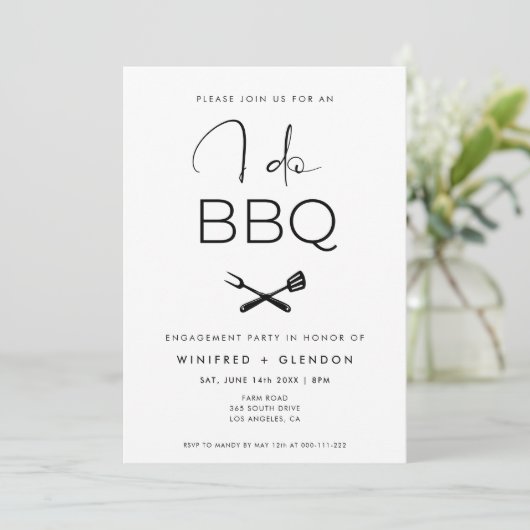 Modern I Do BBQ Engagement Party Kaart (Staand voorkant)