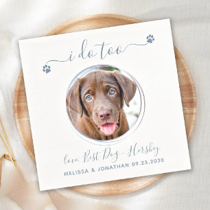 Modern I do too Dusty Blue Pet Photo Dog Wedding Servet