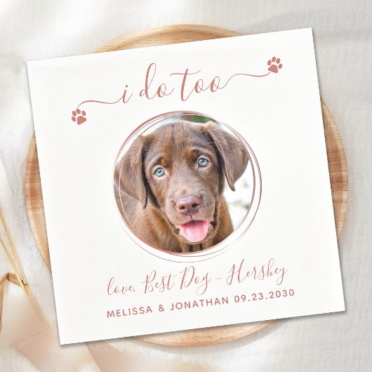 Modern I do too Roos Gold Pet Photo Dog Wedding Servet