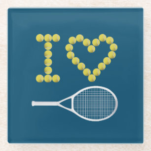 Modern I Love Tennis Blue Glazen Onderzetter
