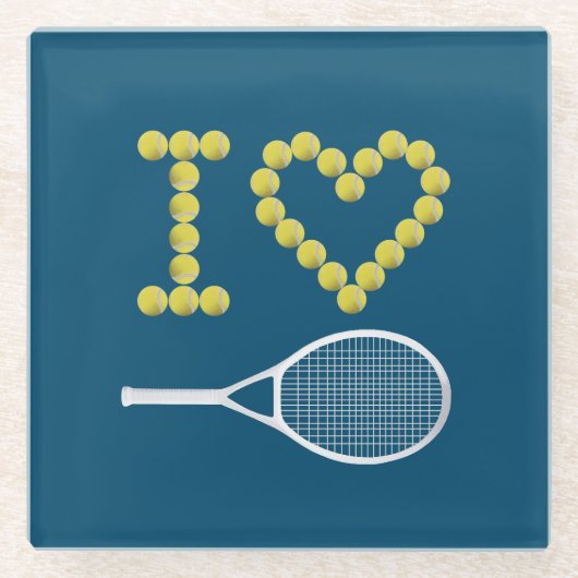 Modern I Love Tennis Blue Glazen Onderzetter (Voorkant)