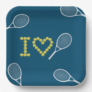 Modern I Love Tennis Blue Papieren Bordje