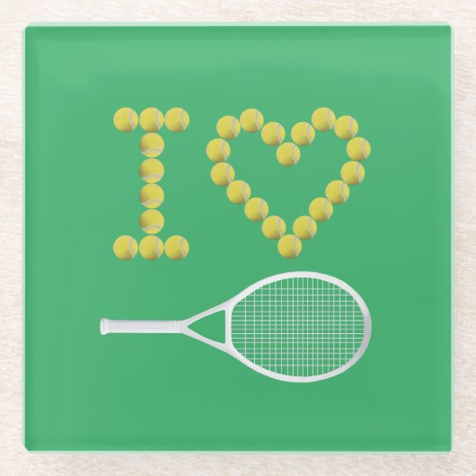 Modern I Love Tennis Green Glazen Onderzetter (Voorkant)