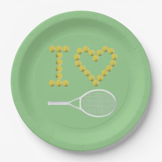 Modern I Love Tennis Green Papieren Bordje (Voorkant)