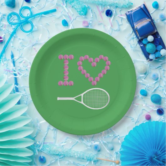 Modern I Love Tennis Green Papieren Bordje (Feest)