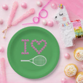 Modern I Love Tennis Green Papieren Bordje (Feest)