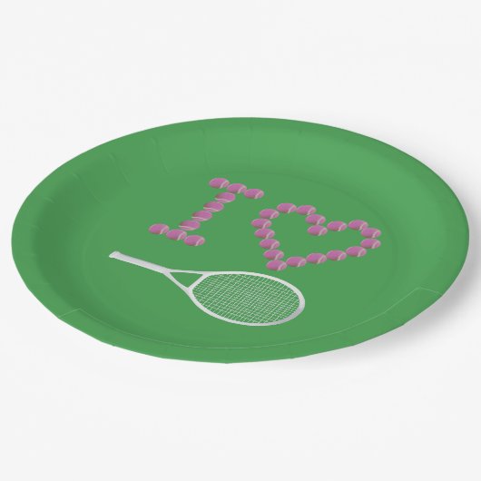 Modern I Love Tennis Green Papieren Bordje (Gekanteld)