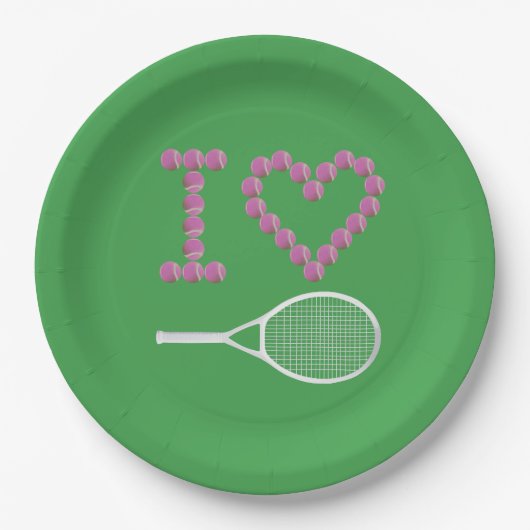 Modern I Love Tennis Green Papieren Bordje (Voorkant)
