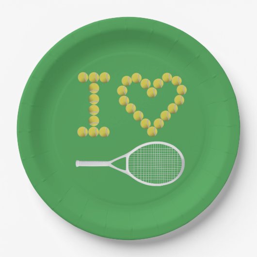 Modern I Love Tennis Green Papieren Bordje (Voorkant)