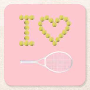 Modern I Love Tennis roze Kartonnen Onderzetters
