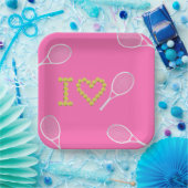 Modern I Love Tennis roze Papieren Bordje (Feest)