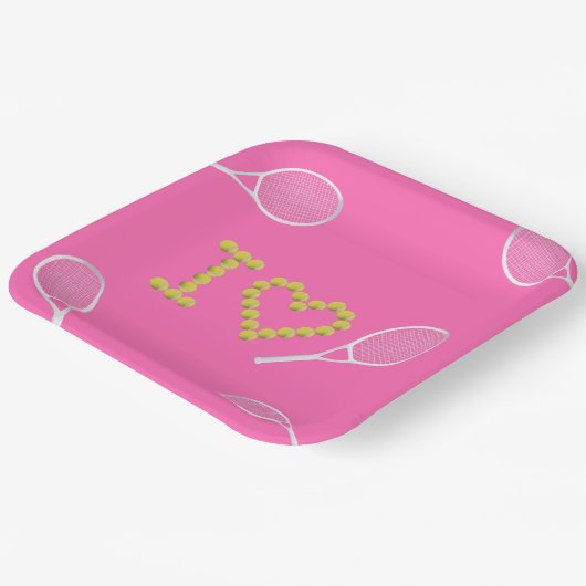 Modern I Love Tennis roze Papieren Bordje (Gebogen)
