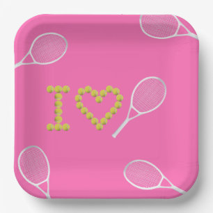 Modern I Love Tennis roze Papieren Bordje