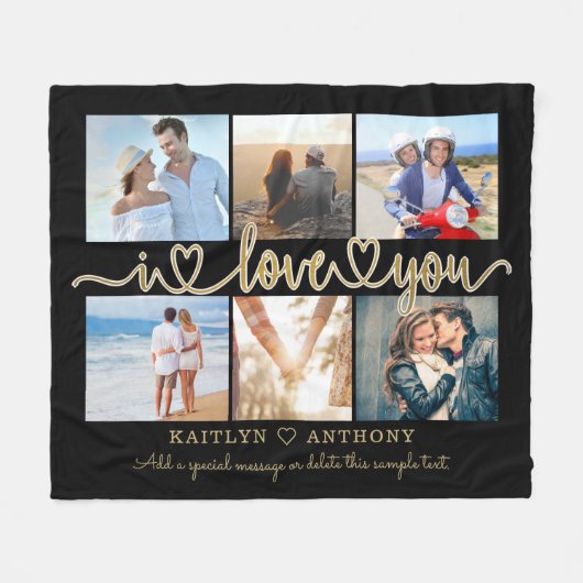 Modern I LOVE YOU 6 Foto's Script Hearts Fleece Deken (Voorkant (Horizontaal))