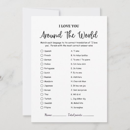 Modern I Love You Around The world Game card (Voorkant)