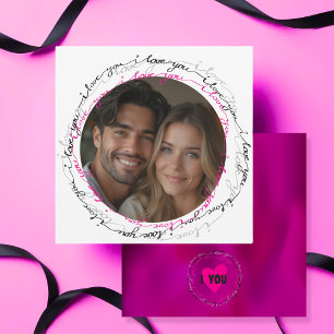 Modern I Love You met Foto Cirkel Roze Feestdagenkaart