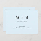 Modern Ice Blue Monogram Bruiloft Save the Date Briefkaart (Voorkant / Achterkant)