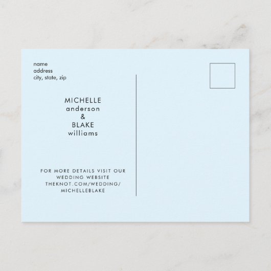 Modern Ice Blue Monogram Bruiloft Save the Date Briefkaart (Achterkant)