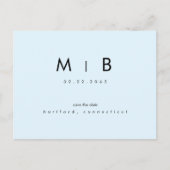 Modern Ice Blue Monogram Bruiloft Save the Date Briefkaart (Voorkant)