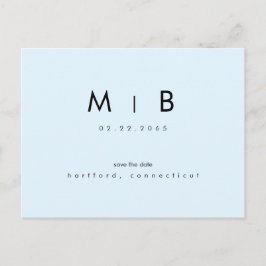 Modern Ice Blue Monogram Bruiloft Save the Date Briefkaart