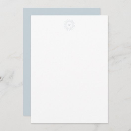 Modern Ice Blue Sunburst Monogram Notitiekaartje (Voorkant / Achterkant)