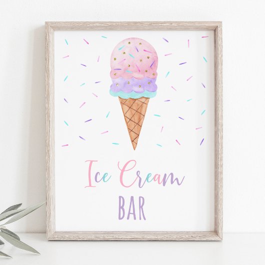 Modern Ice Cream Bar Verjaardagsteken Poster
