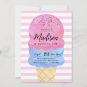 Modern Ice Cream Blush Roze Blauw Kids Verjaardag Kaart (Voorkant)