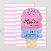 Modern Ice Cream Blush Roze Blauw Kids Verjaardag Kaart (Voorkant / Achterkant)