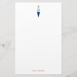 Modern Ice Cream Cone Blauw en Roze Gepersonalisee Briefpapier