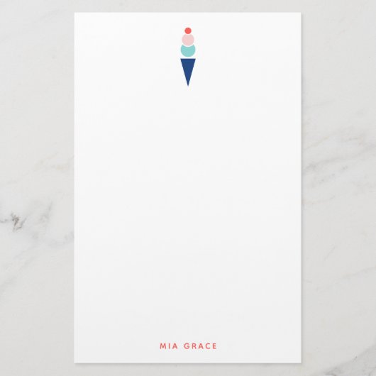 Modern Ice Cream Cone Blauw en Roze Gepersonalisee Briefpapier (Voorkant)