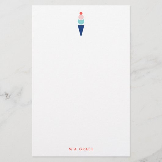 Modern Ice Cream Cone Blauw en Roze Gepersonalisee Briefpapier (Voorkant)