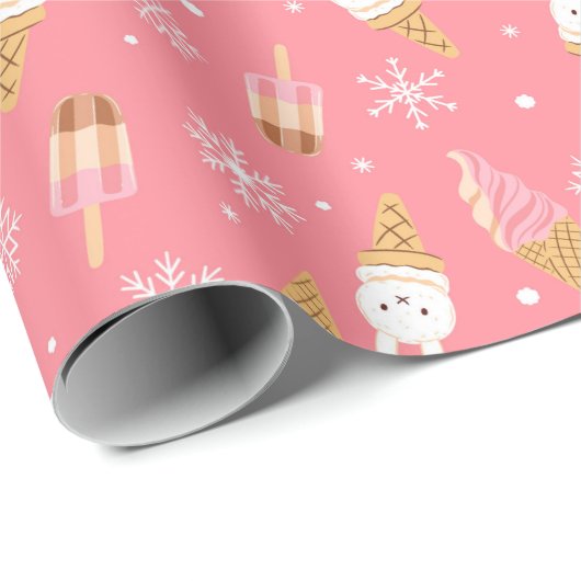 Modern Ice Cream Pink Winter Christmas Pattern Cadeaupapier (Rol Hoek)