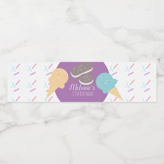 Modern Ice Cream Sprinkles Confetti Birthday Waterfles Etiket (Enkel label)