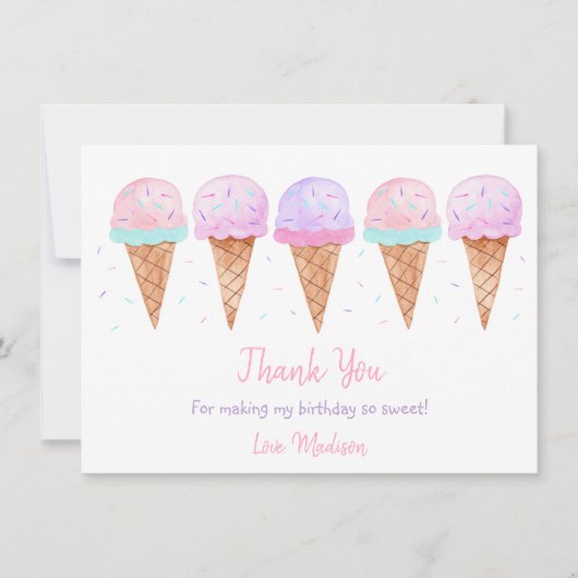 Modern Ice Cream Sprinkles Verjaardag Bedankkaart (Voorkant)