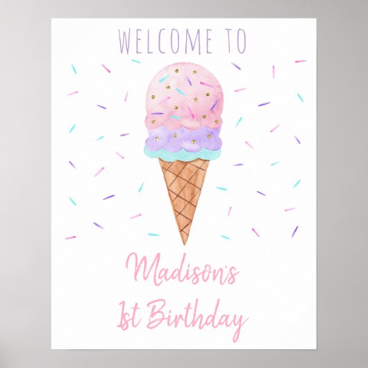Modern Ice Cream Sprinkles Verjaardag Welkom Poster (Voorkant)