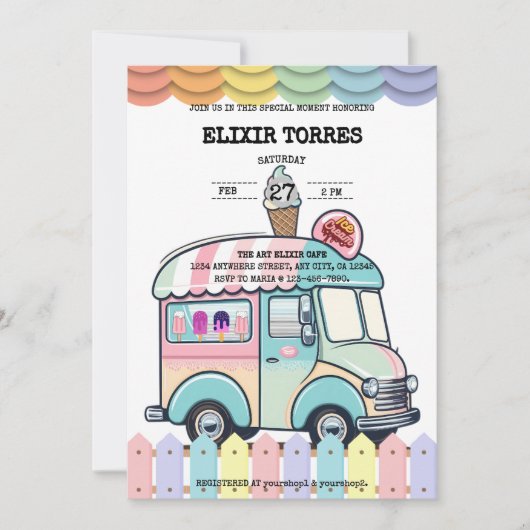 Modern Ice Cream Truck Sprinkles Baby shower Uitno Kaart (Voorkant)