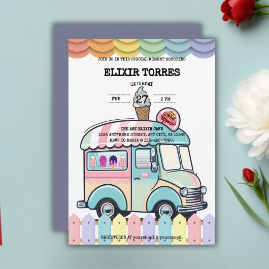 Modern Ice Cream Truck Sprinkles Baby shower Uitno Kaart