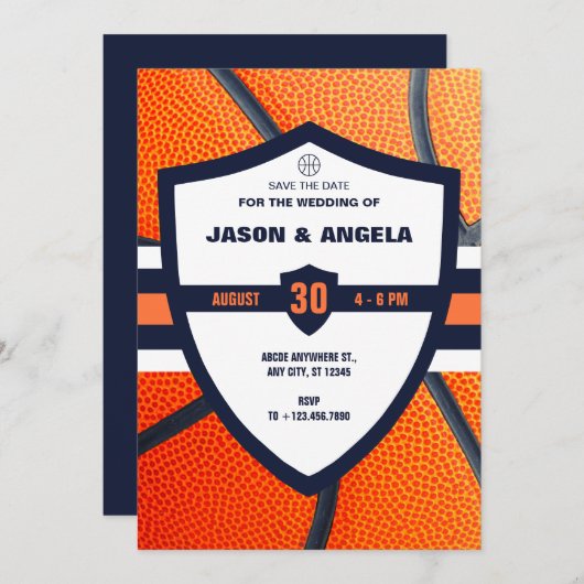 Modern iconisch basketbal logo bruiloft  save the date (Voorkant / Achterkant)