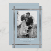 Modern Icy Blue & Zilveren foto bruiloft Kaart (Voorkant / Achterkant)