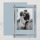 Modern Icy Blue & Zilveren foto bruiloft Kaart (Voorkant / Achterkant)