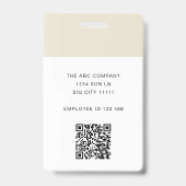 Modern ID-kaart Beige Minimaal Logo Foto QR-code Badge (Achterkant)