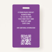 Modern ID Photo Business QR Security Paarse badge (Achterkant)