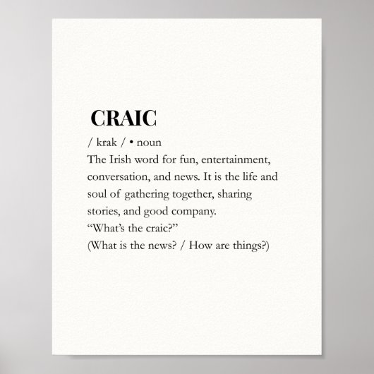 Modern Iers Grappige Ierse Quote Craic Poster (Voorkant)